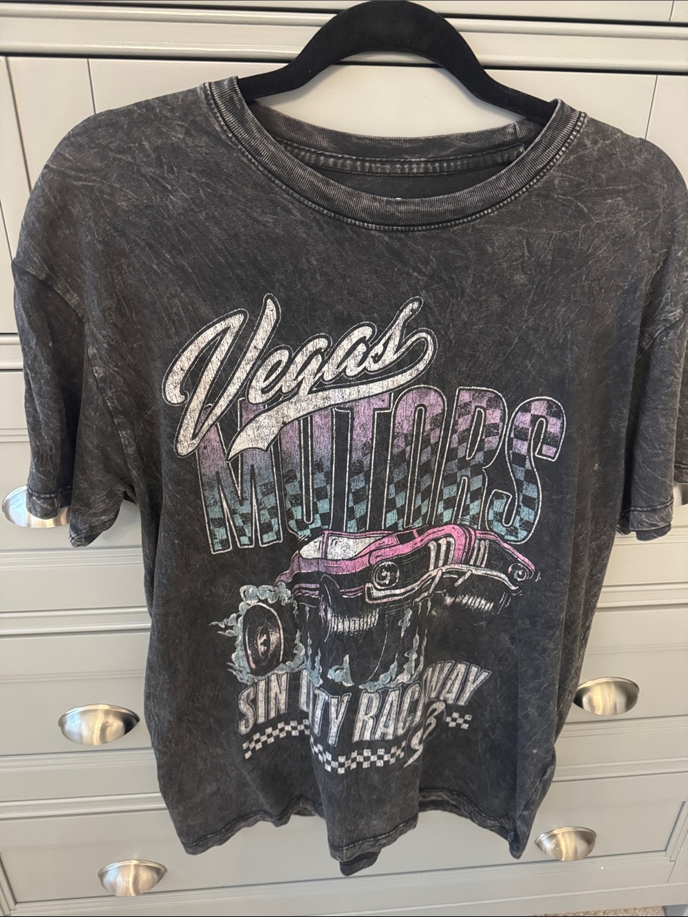 Hollister Black Graphic Tee with Pink & Blue Car Art